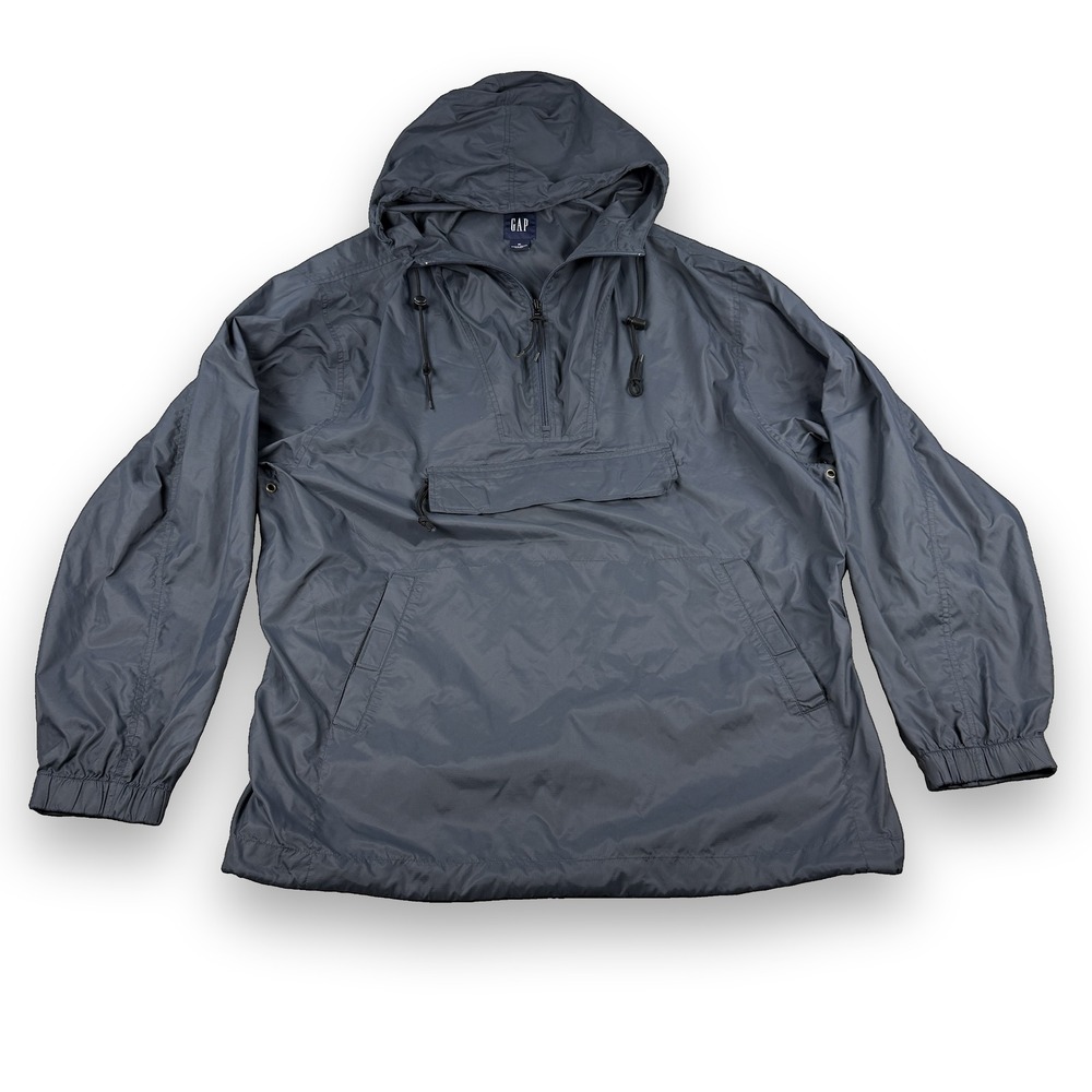 Vintage Gap Anorak Windbreaker Jacket Mens XL Blue Grey Ripstop Nylon Y2K 2003